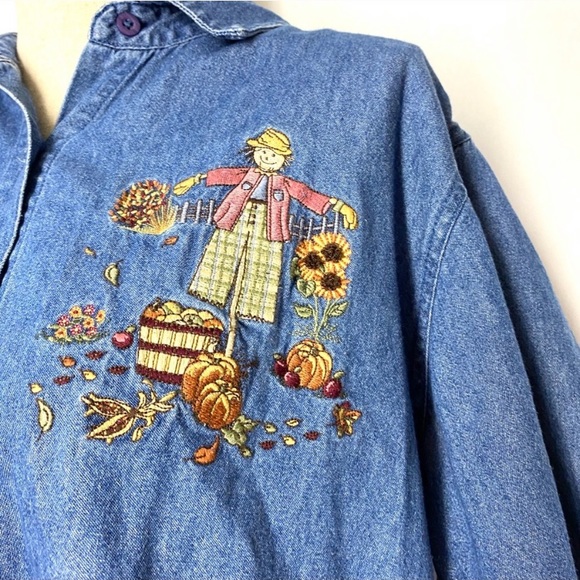 Northern Reflections Tops - Autumn Harvest Embroidered Denim Shirt